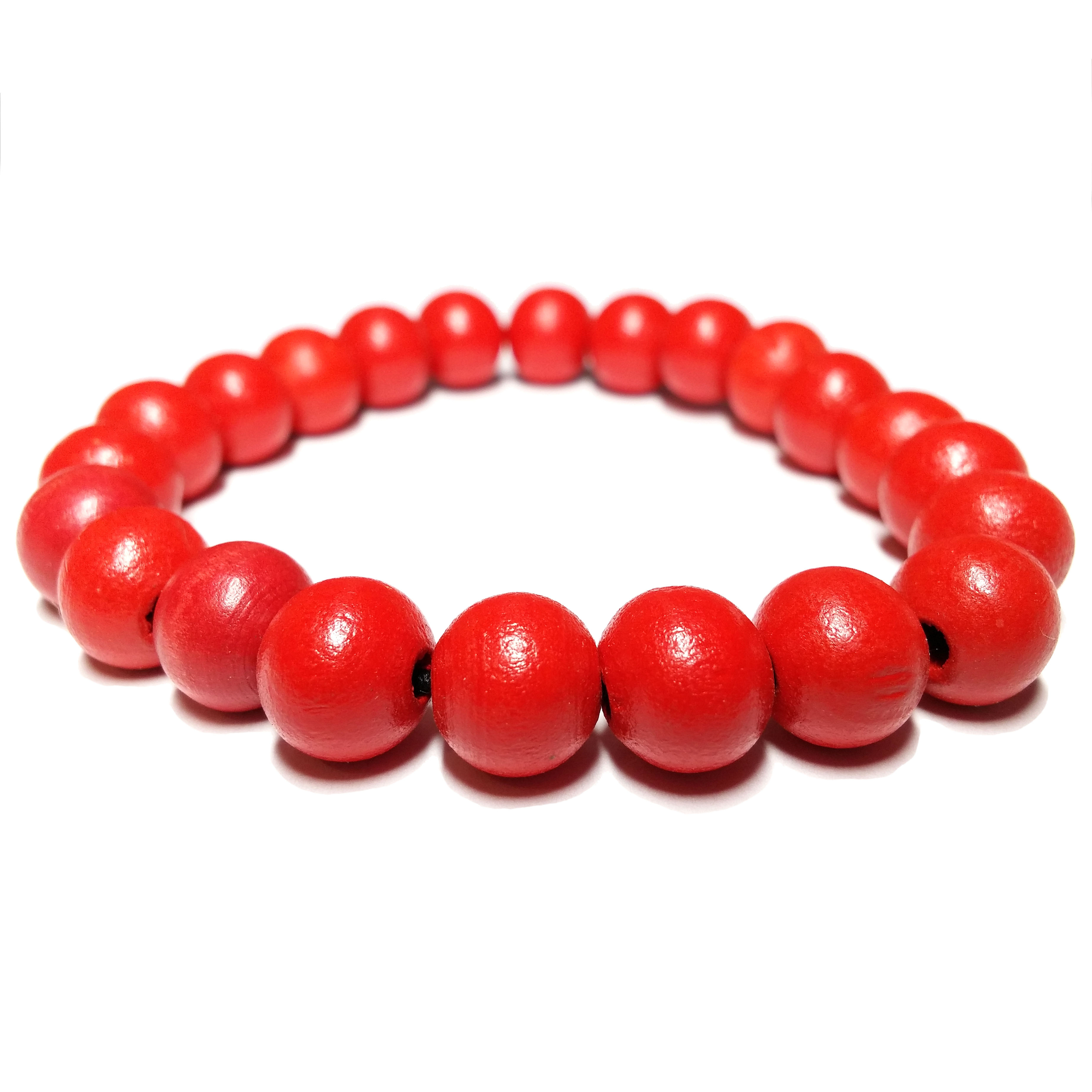 Bracelet Bois Perles Rouges