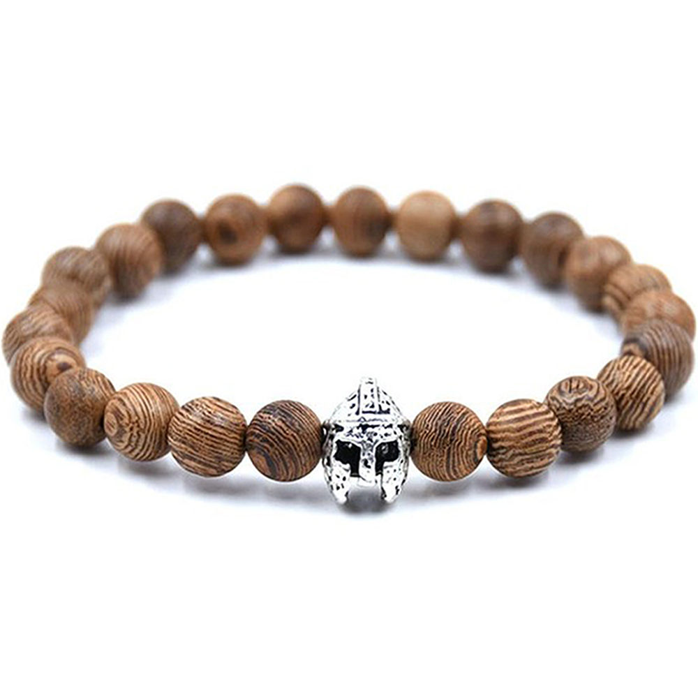 Bracelet Bois Marron Casque Guerrier Romain