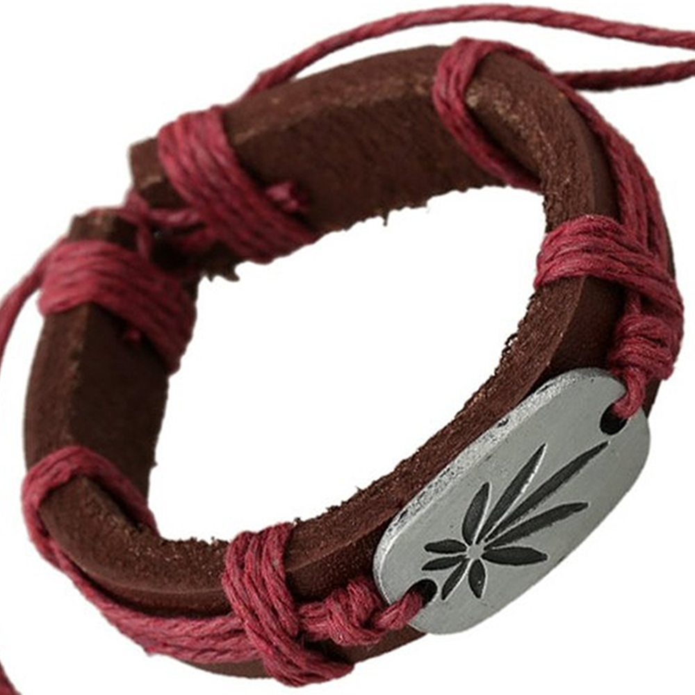 Bracelet Rasta Cuir Cassis Cordons Rouges 1