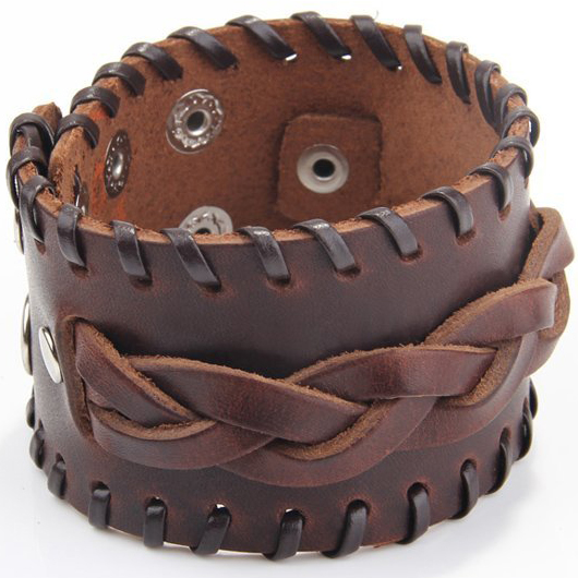 Bracelet Cuir Marron Lanière Tressée 1