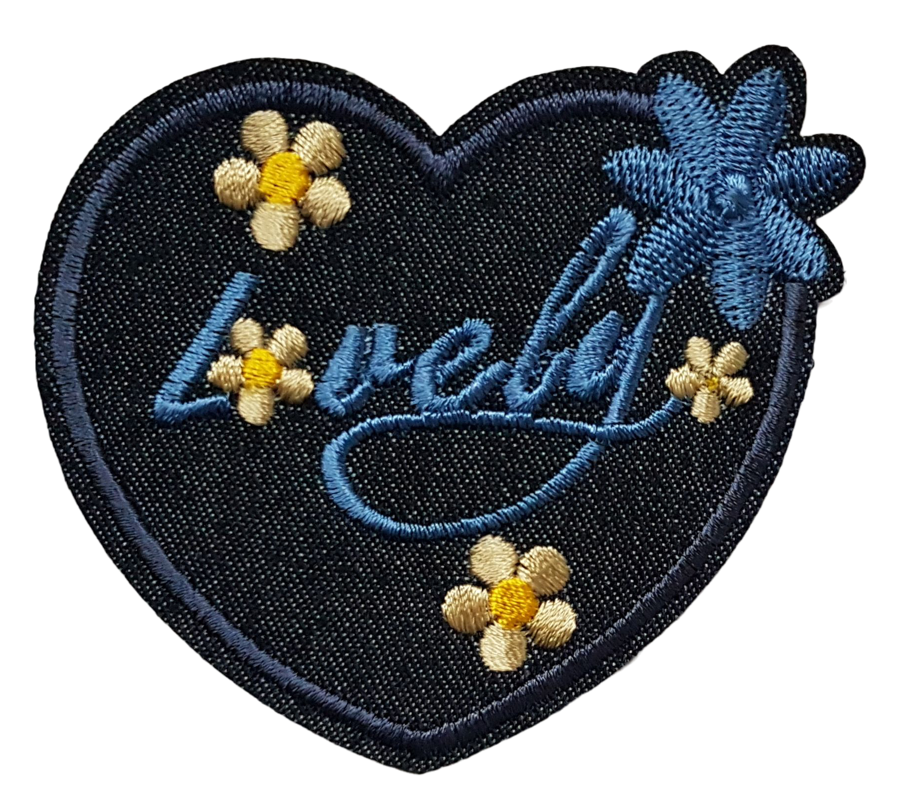 Patch Thermocollant en Jeans Coeur Lovely et Fleurs Brodés écusson