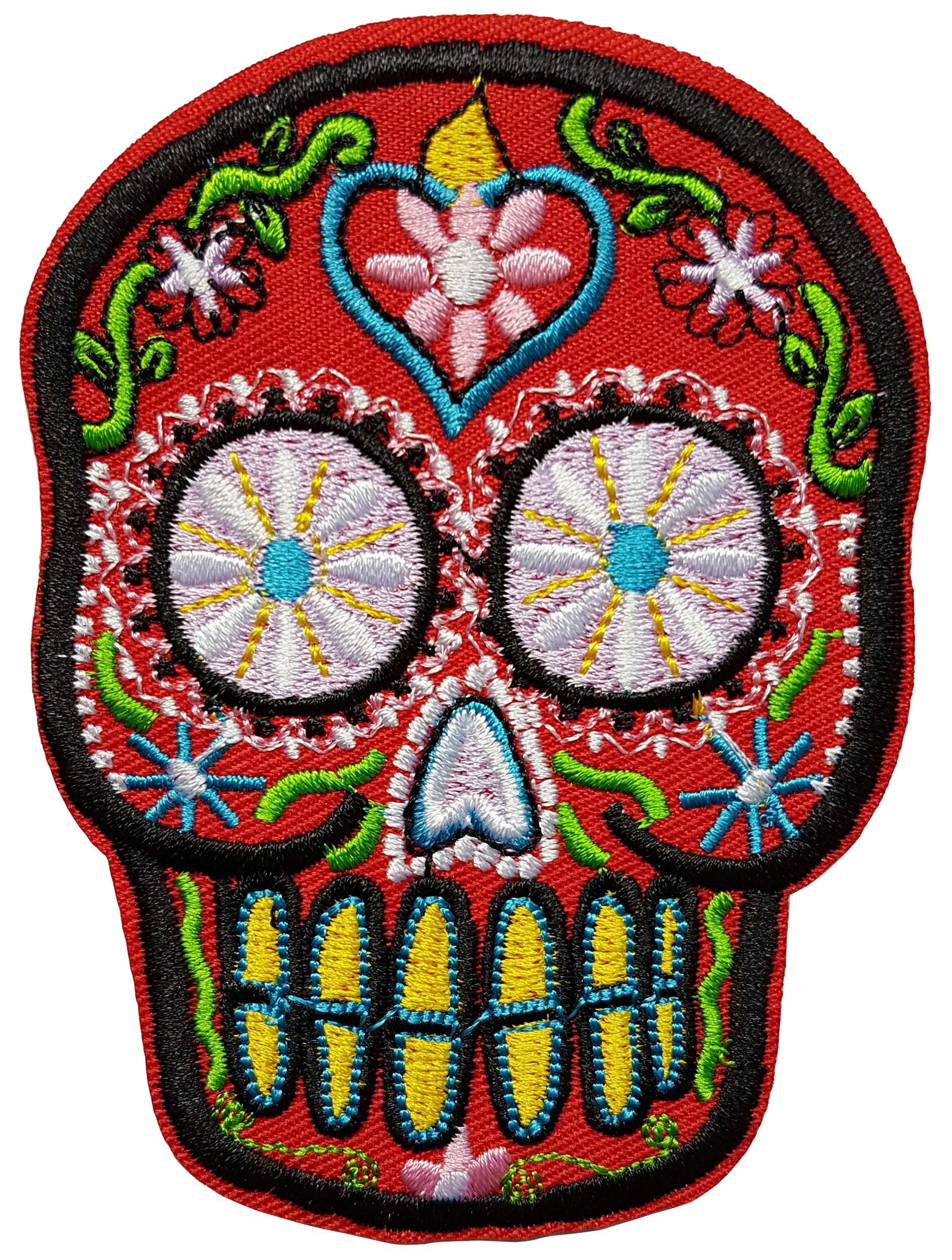 Patch Thermocollant Calavera Mexicain Rouge Yeux Fleurs