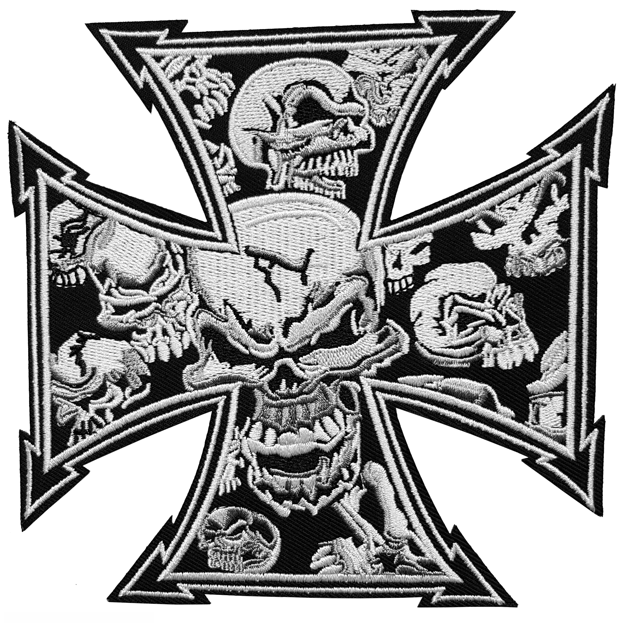 Grand Patch Thermocollant Croix de Malte Têtes de Mort
