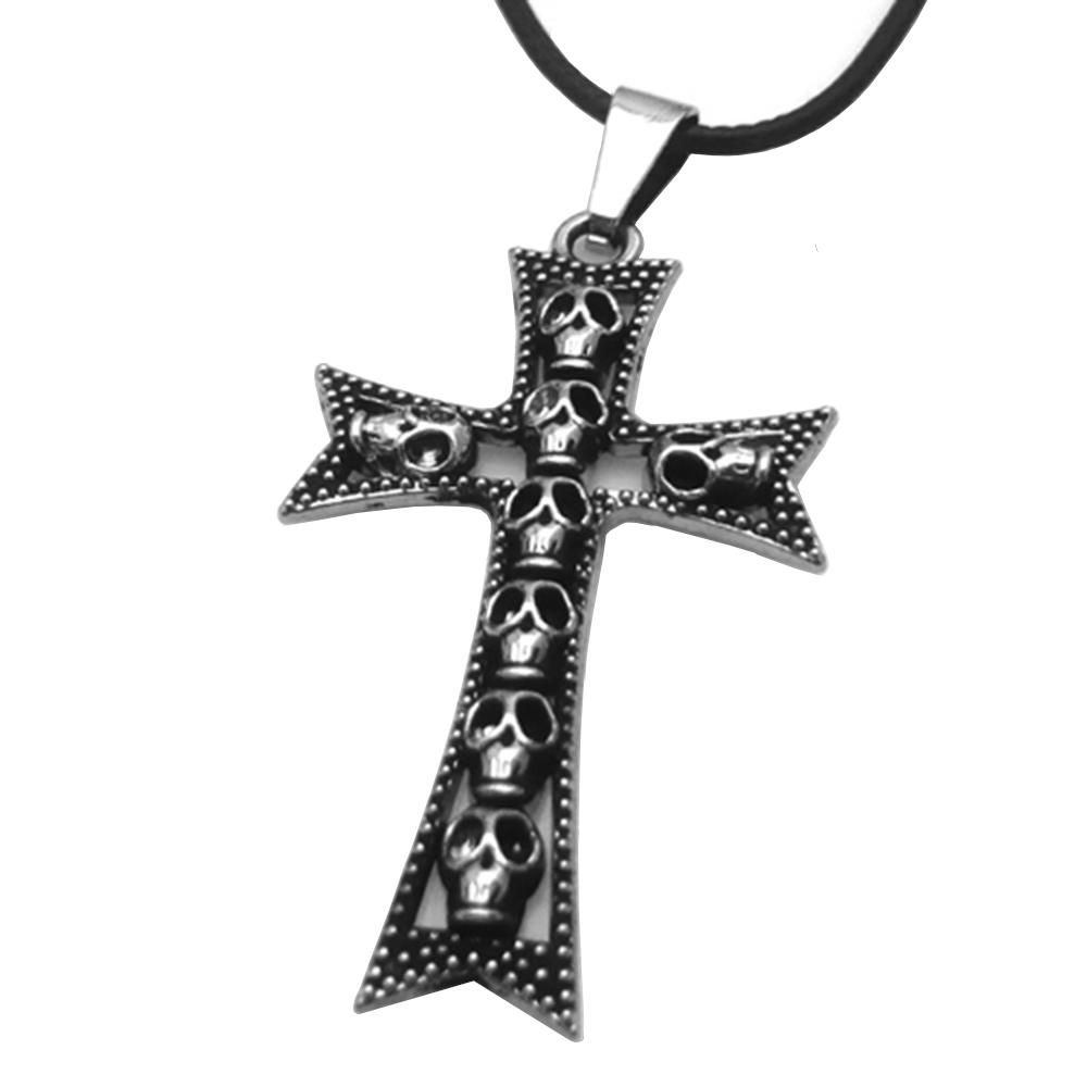 Collier Pendentif  Acier Inoxydable Croix Têtes de Mort