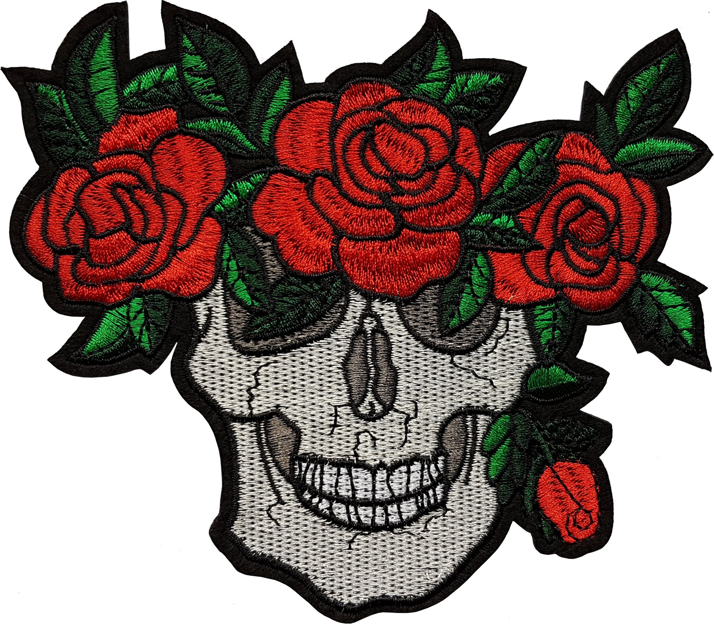 Grand Patch Thermocollant Skull Couronne Fleurs Roses Rouges