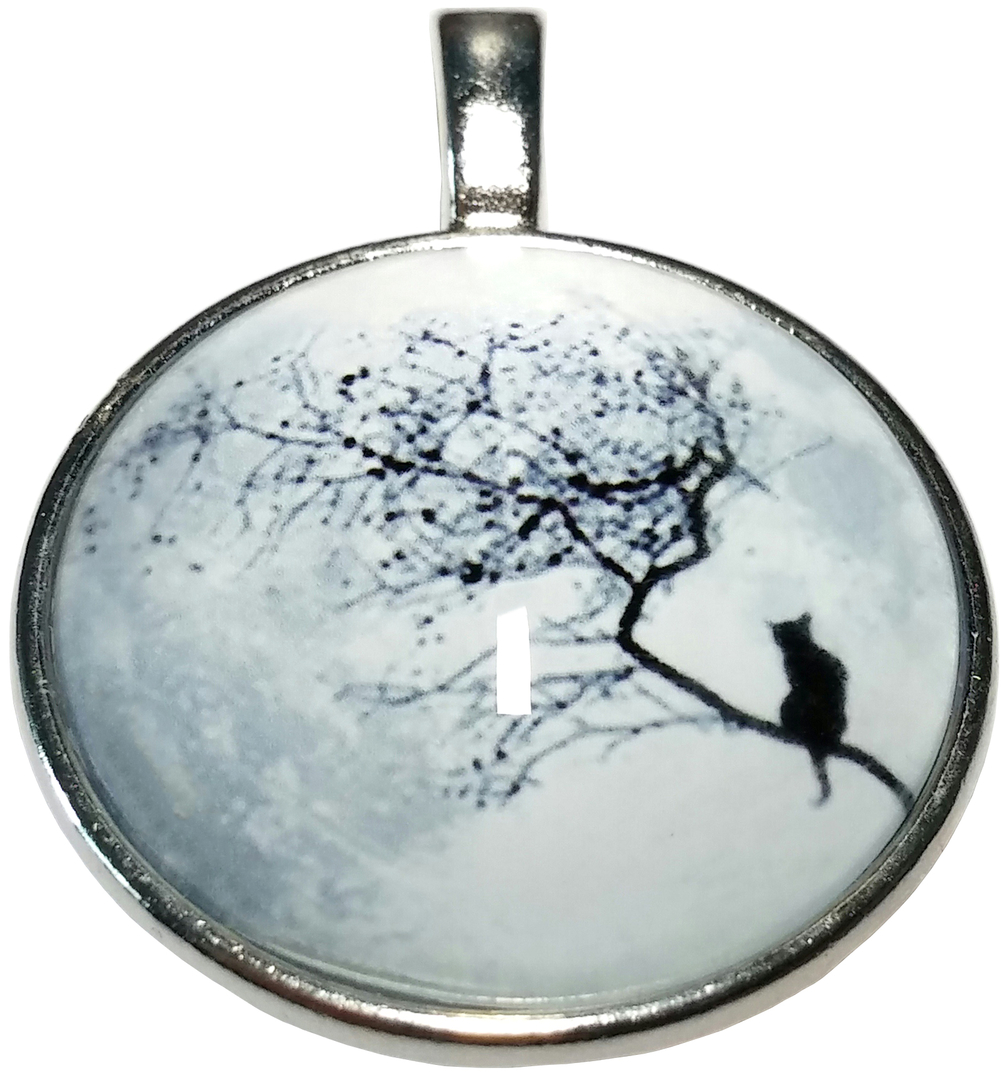 Pendentif Metal Lune Chat Noir Arbre Chaine Reglable Cameleon Shop Fr