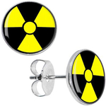 Boucles d'Oreille Clous Symbole Radioactivité Acier Inoxydable trèfle radioactif nucléaire noir et jaune 1