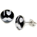 Boucles d'Oreille Clous Acier Inoxydable noir I Love Moustache Blanc 1