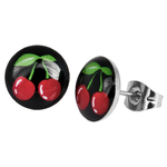 Boucles d'Oreilles Clous Cerises Rouges Stylisées en Acier Inoxydable fruit 1