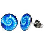 Boucles d'oreille clous acier inoxydable spirale mandala tentacule pieuvre poulpe stylisé bleu