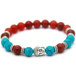 Bracelet Pierre Agate Rouge et Howlite Bleu Tête de Bouddha 1