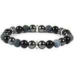 Bracelet Pierre Noir Strié Blanc Pierre Agate Noir et Pierre Onyx Noir 2