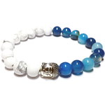 Bracelet Pierre Agate Bleu et Howlite Blanc Tête de Bouddha