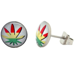 Clous d'Oreille Feuille de Cannabis Vert Jaune Rouge en Acier Inoxydable Rasta Rastafari