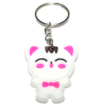 Porte clé plastique chaton blanc avec un noeud papillon rose