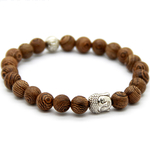 Bracelet Bouddha Bois Marron et Perle Métal