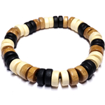 Bracelet Rasta Rondins en Bois Noir Marron Beige avec Élastique Noir 1