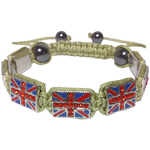 Bracelet Shamballa Vintage Macramé Coton Beige Drapeau Royaume-Uni