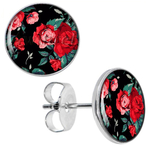 Boucles d'Oreilles Clous Fleurs Roses Rouges en Acier Inoxydable 1