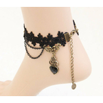 Parure de Cheville Dentelle Noire Coeur Zirconium Cubique 2