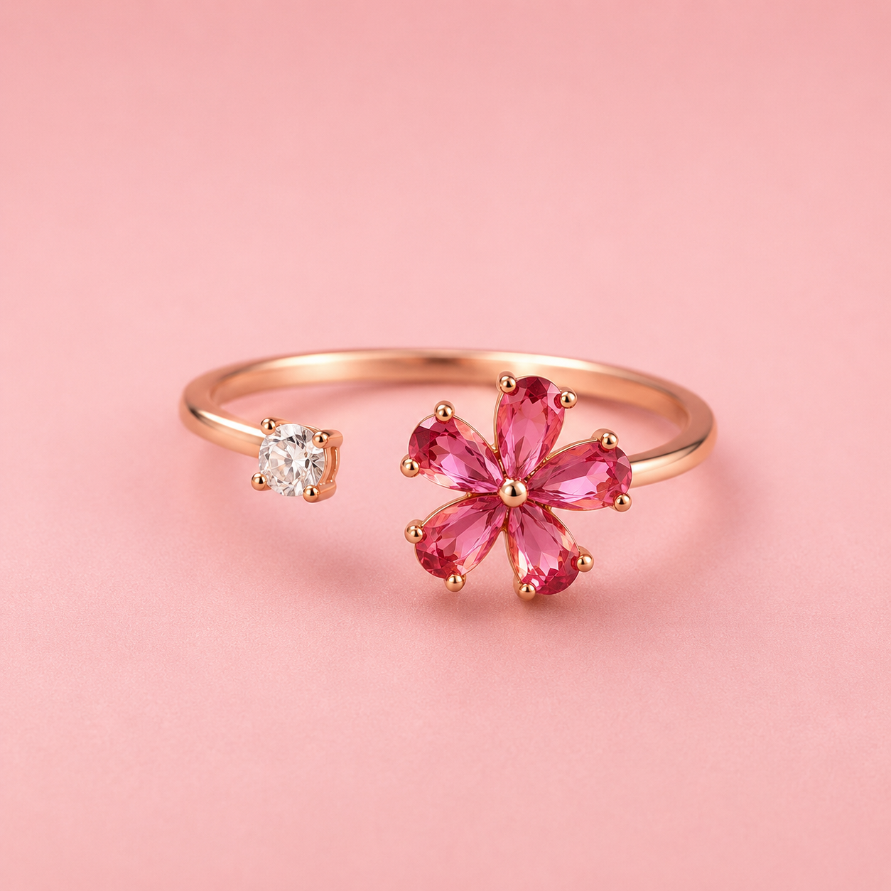 bague fleur rose