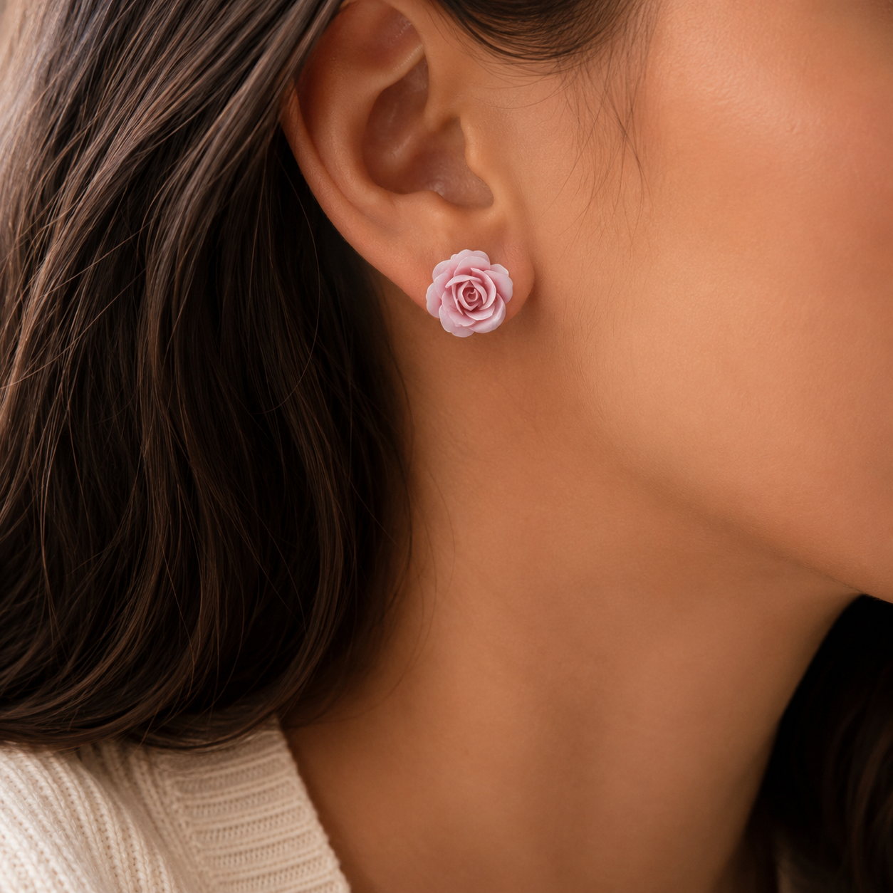 boucles doreilles rose fleur
