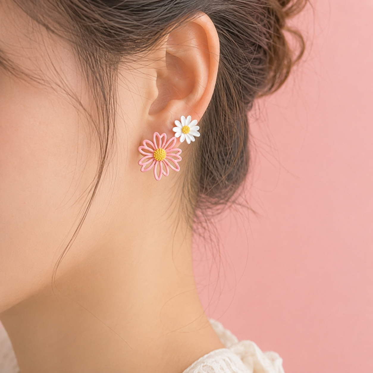 boucles doreilles fleurs dépareillées