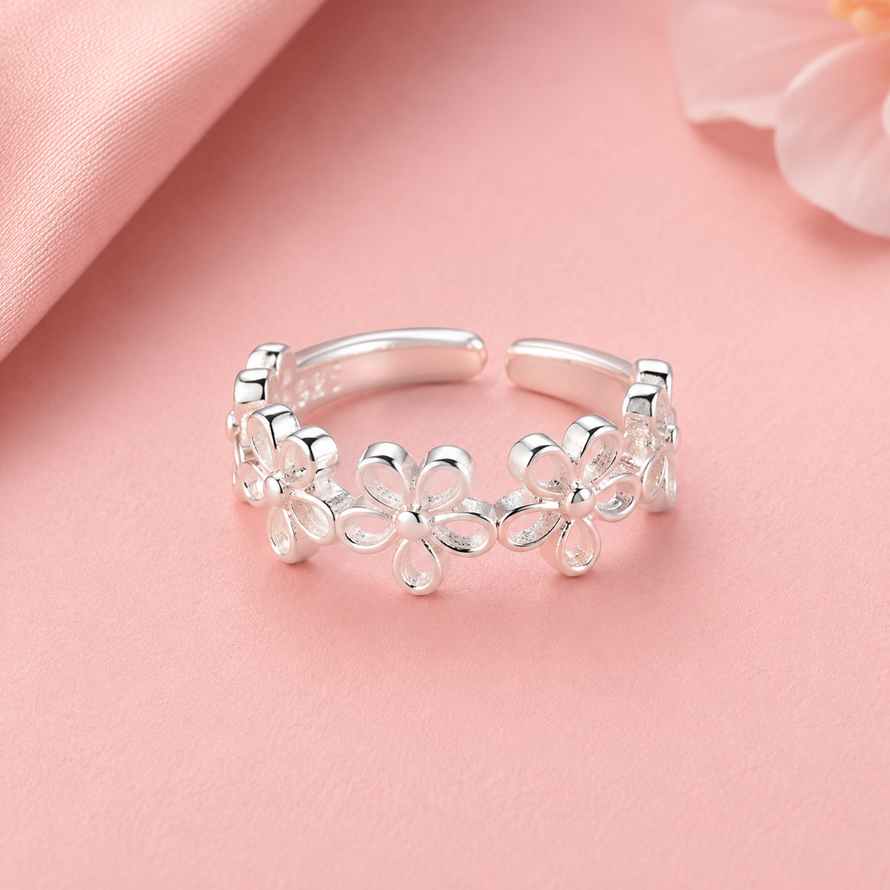 Bague fleur argent