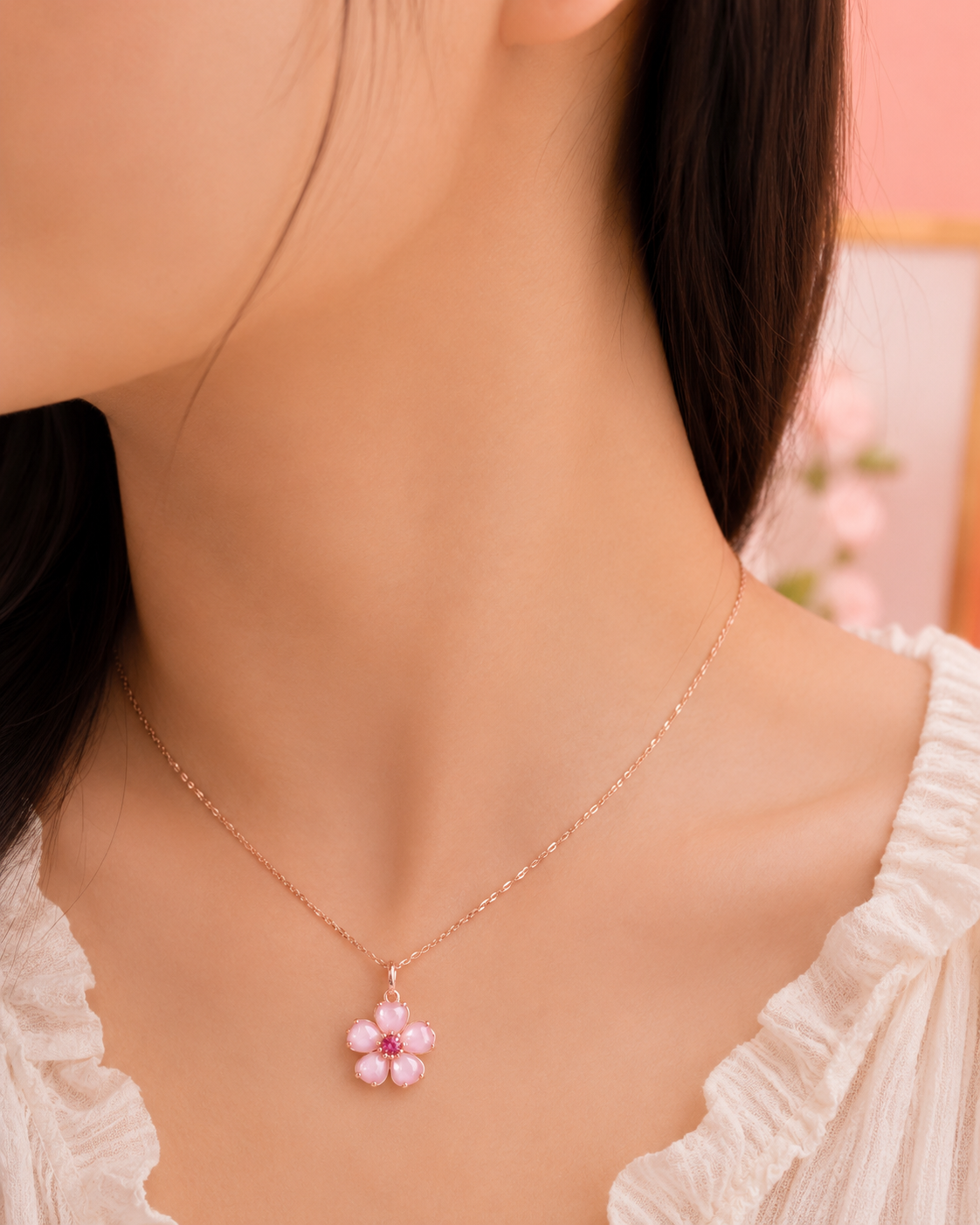 Collier fleur rose sakura