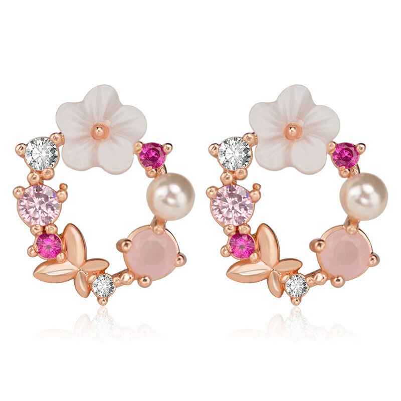 Mode-cr-atif-papillon-fleurs-cristal-boucles-d-oreilles-pour-femmes-Rose-or-Zircon-doux-couronne