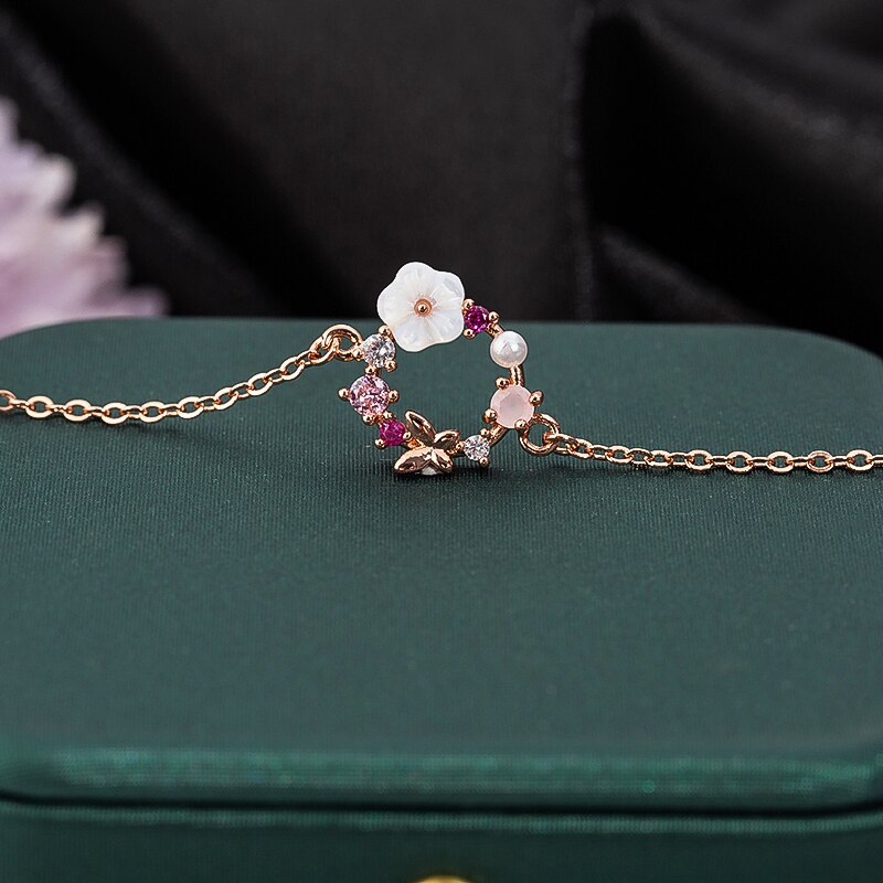 Bracelet, couronne , fleurs, paillon, rose gold