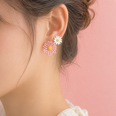 boucles d'oreilles fleurs dépareillées