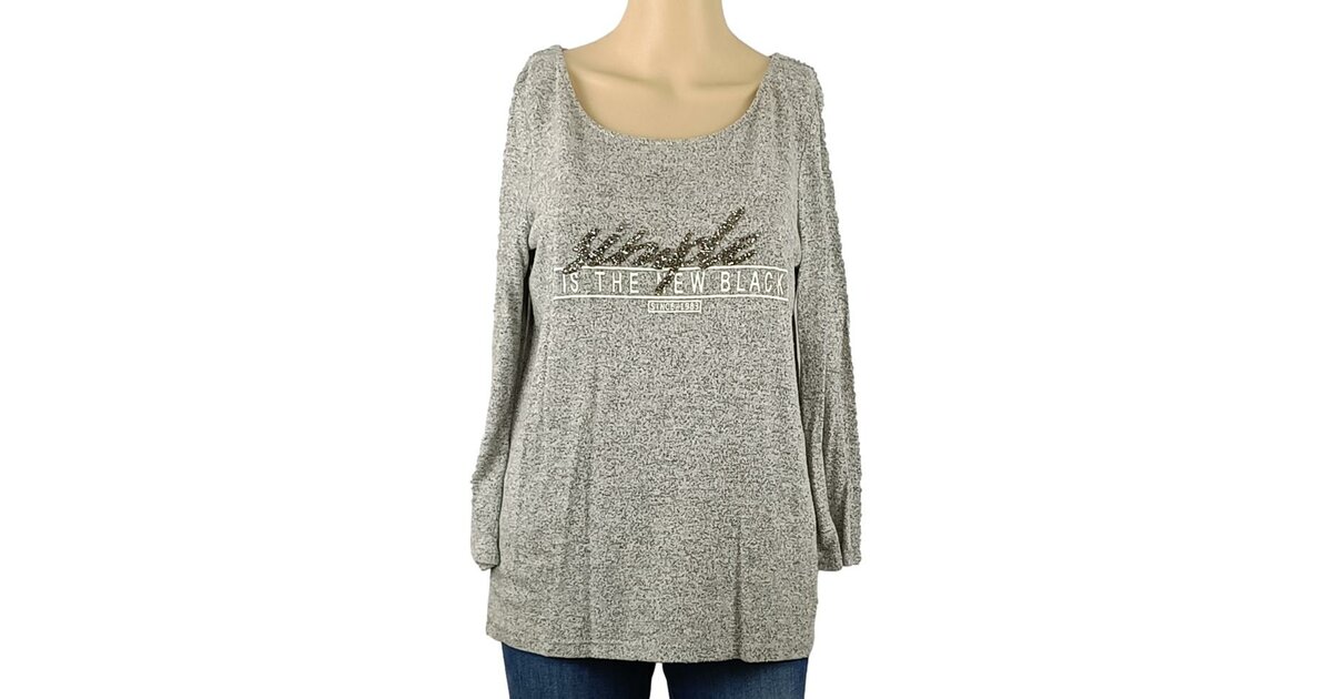 Pull Grain De Malice Noir Taille L - Col Rond, Manches 3/4, Paillettes Et Strass - Neuf Sans étiquettes