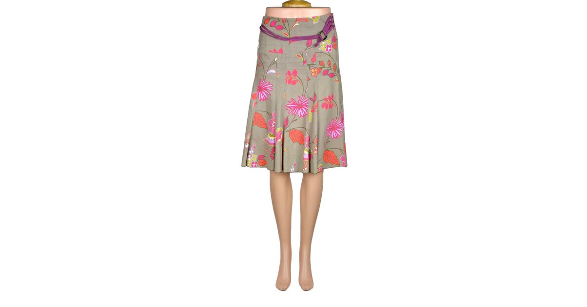 Jupe Crayon Chattawak Taille 36 - Gris Et Beige, Coton, Doublée, Occasion Très Bon état