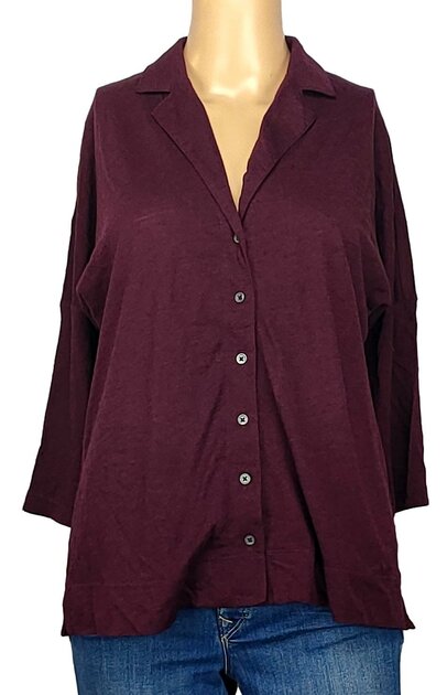 Blouse Femme Monoprix Taille 1 - Coton Bleu Uni - Manches Longues - Occasion Très Bon État