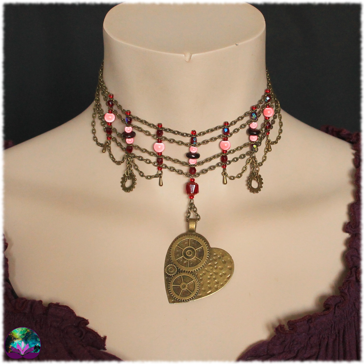 Collier coeur engrenages du coeur grenat