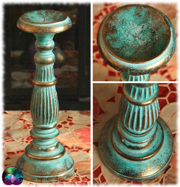 Grand bougeoir antique turquoise et or