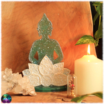statuette bouddha avec lotus résine effet cristaux 9