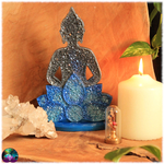 statuette bouddha avec lotus résine effet cristaux 8
