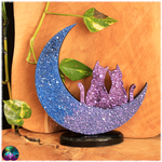 couple de chat à la lune effet cristaux bleu violet 3