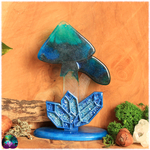 Champignon magique aux cristaux sur socle bleur turquoise 1
