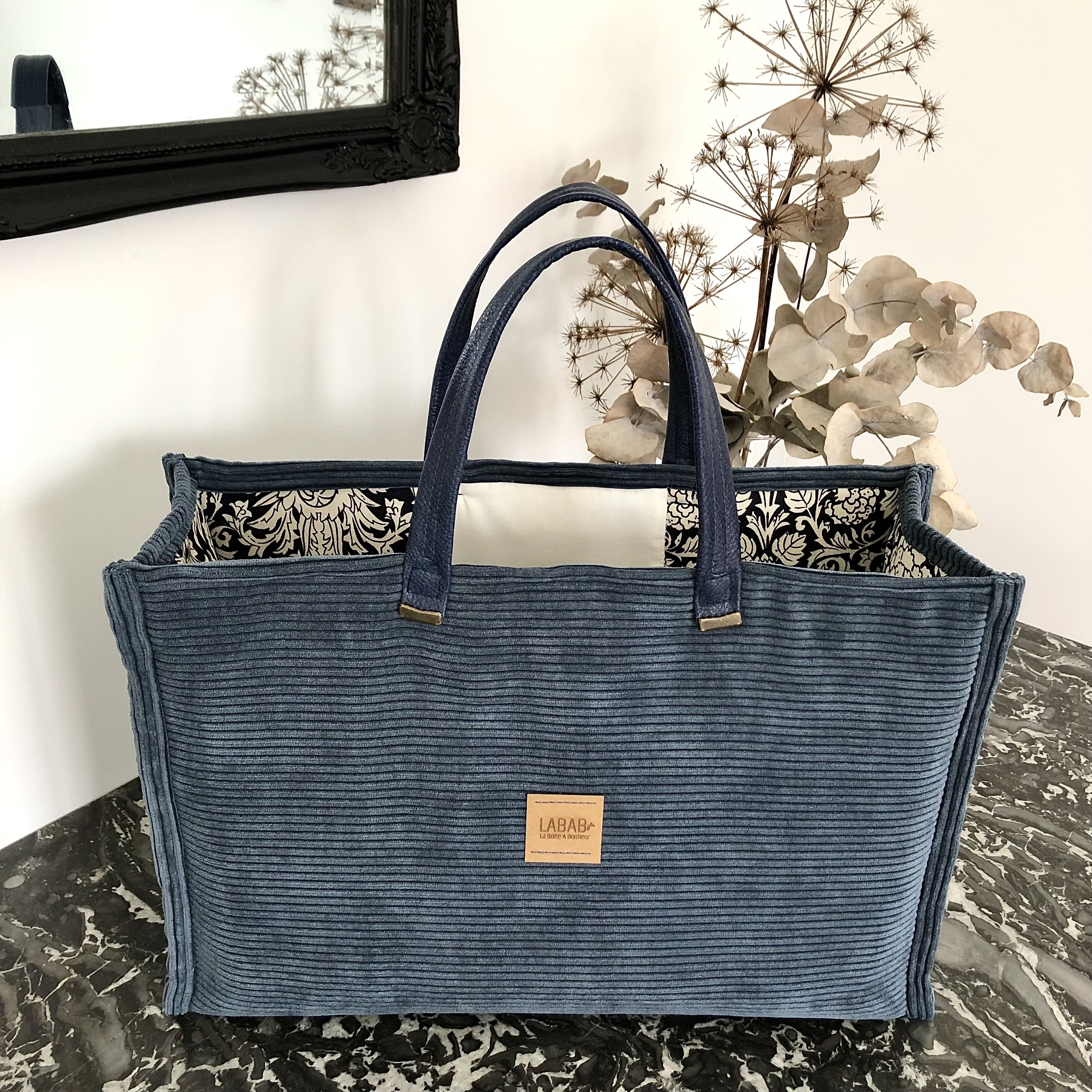 Sac cabas velours côtelé doublé patchwork Crush