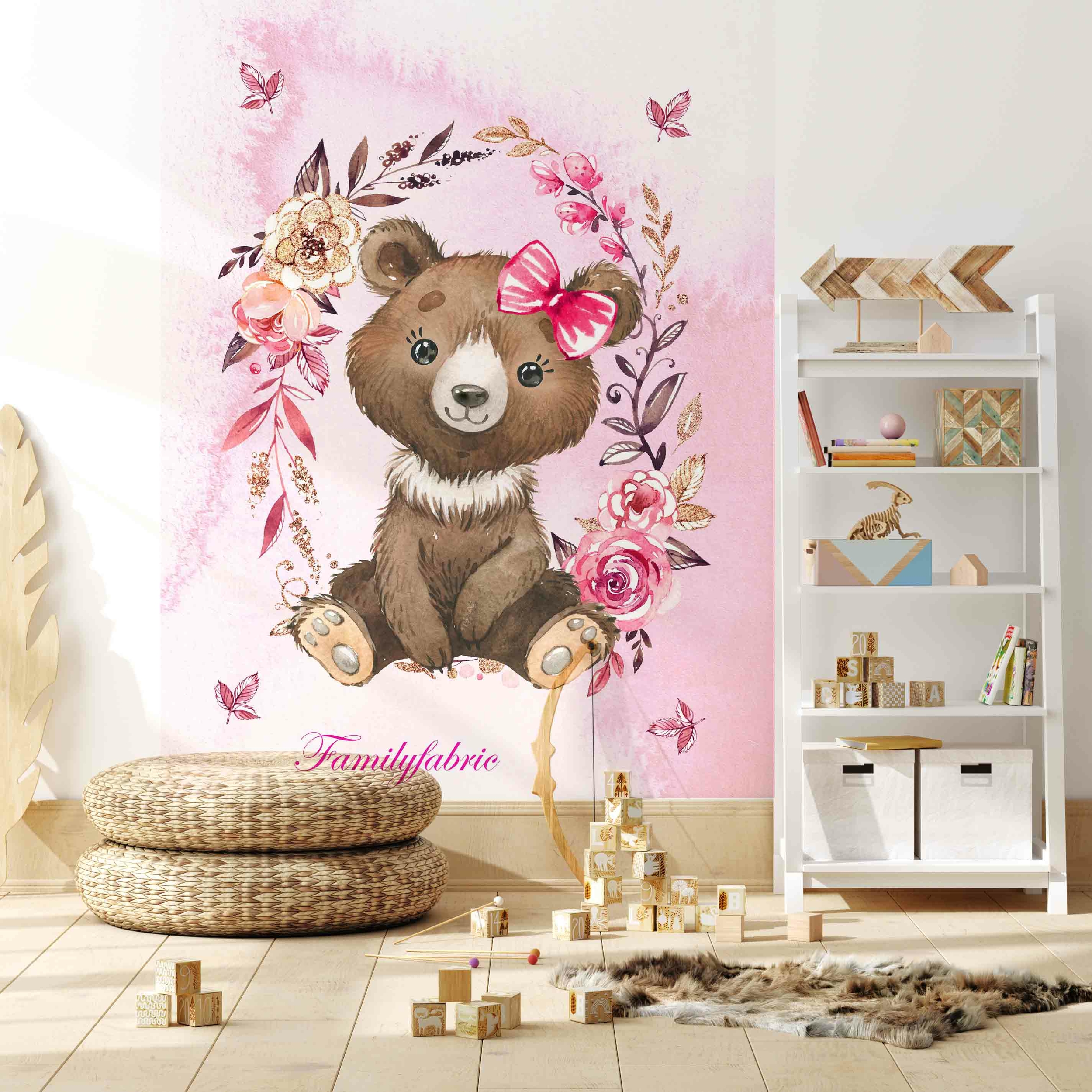 Papier peint chambre enfant  Biches et couronnes de fleurs – LePapierPeint