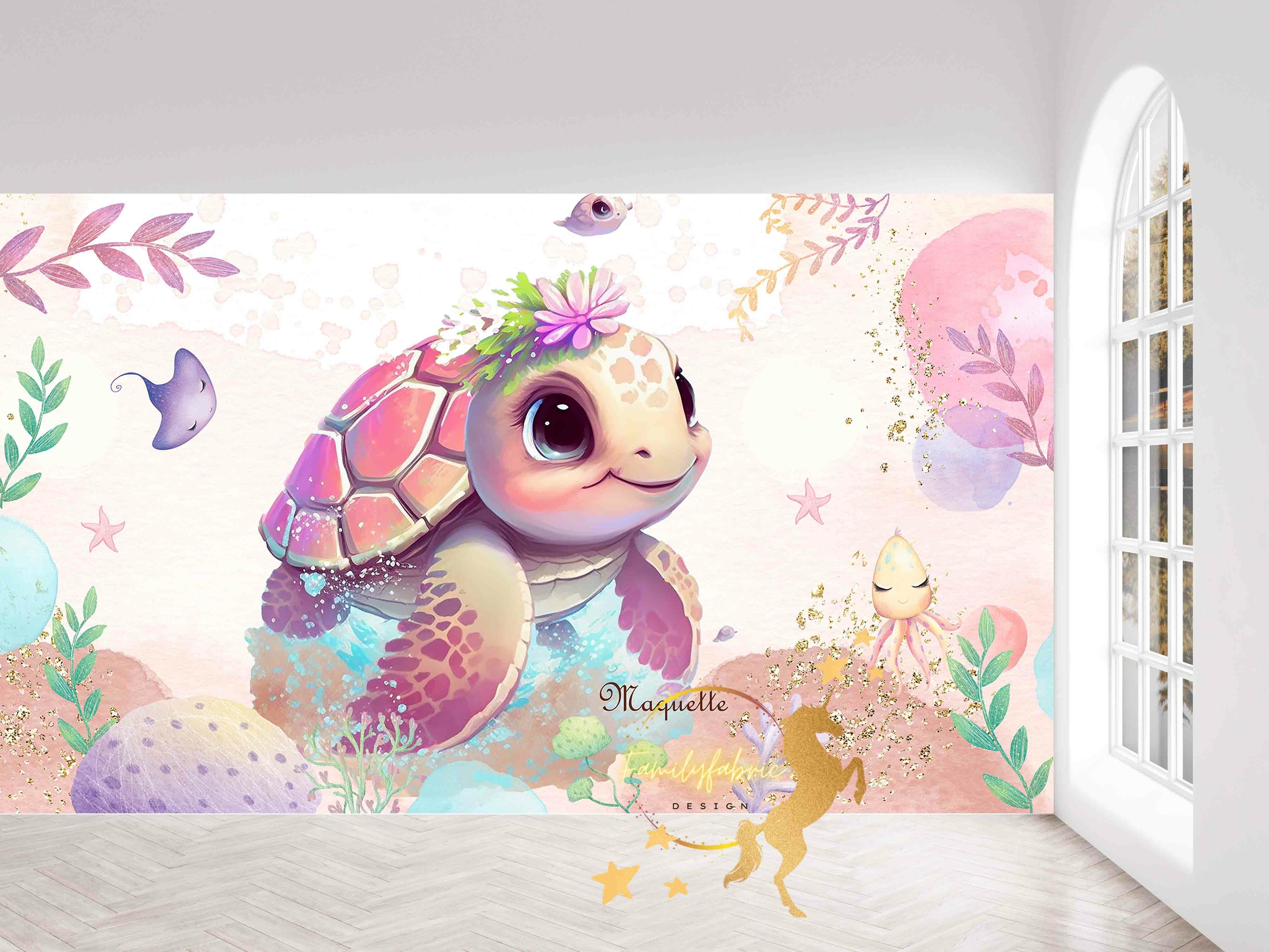 papier peint photo personnalisé paysage fond marin pour enfant le requin et  les tortues