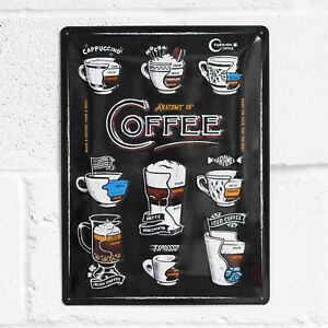 Plaque Murale émaillée Rétro 'Have A Coffee' - 15x20cm - Métal Jaune - Décoration Vintage