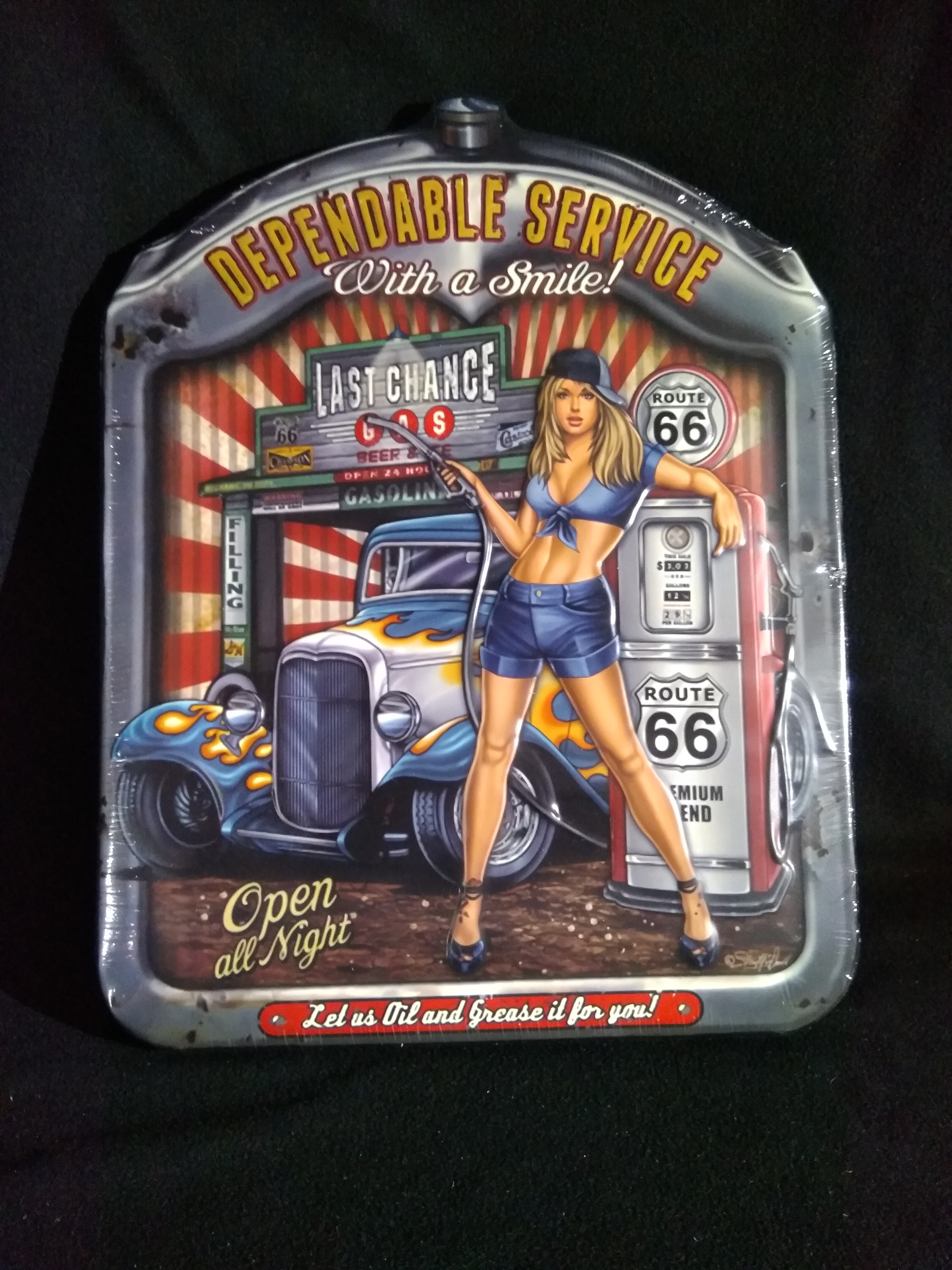 Plaque métal Garage pin up - Plaques/Pin-up / Rte 66 - Donut and pin-up