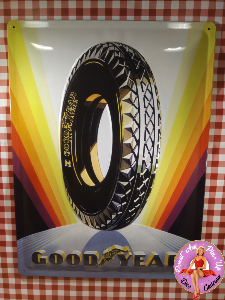 plaque publicitaire goodyear rainbow donut pin-up