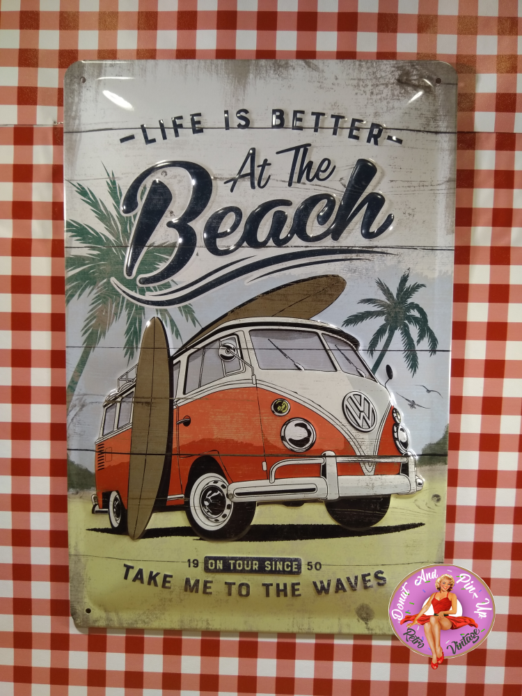 plaque publicitaire vw combi beach