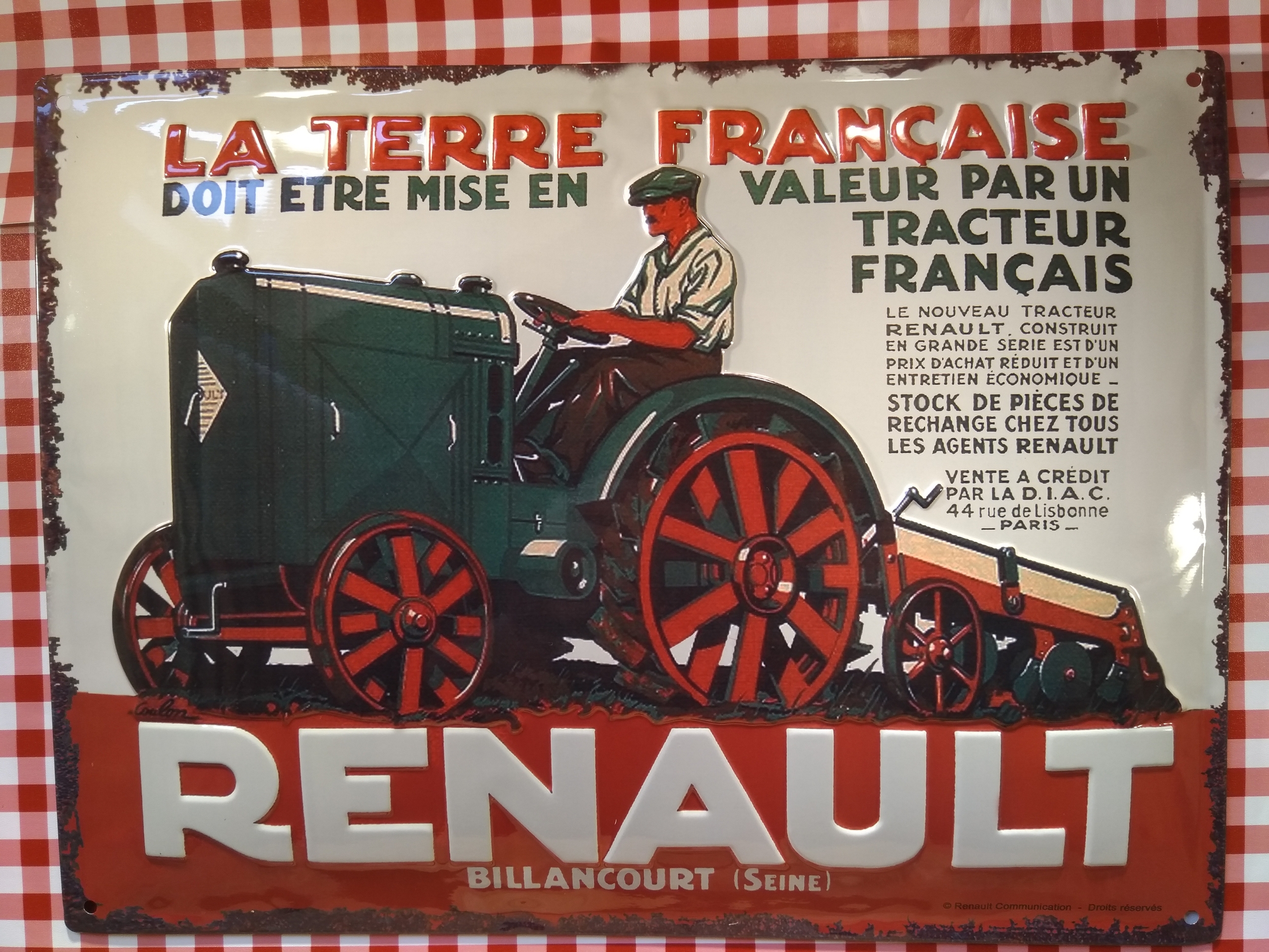 plaque métal déco renault tracteur