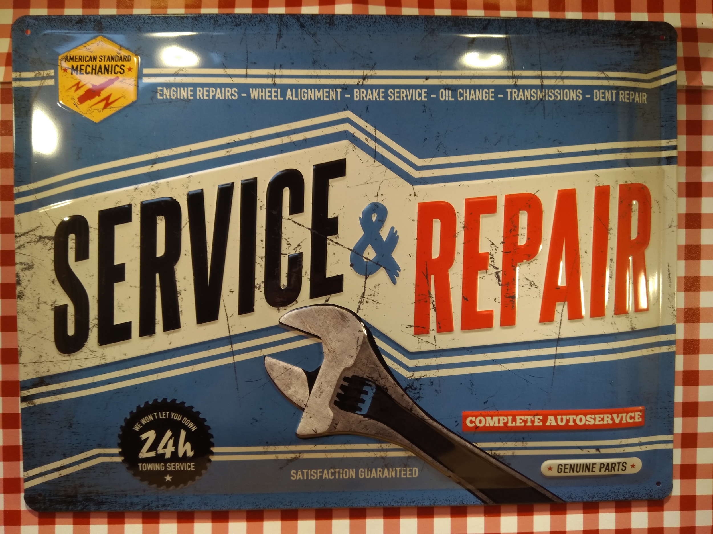 Plaque metal Pin-Up Garage Service Repair vieilli France